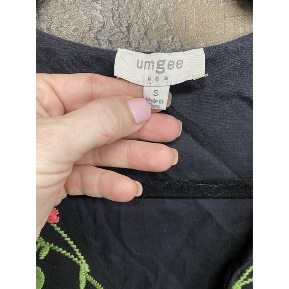 Umgee Small Boho Dress Heavy Floral Embroidered Lined Pockets Black Sleeveless - Picture 5 of 8